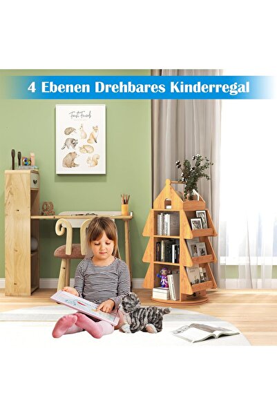 bimiti 360 Degree Bookcase, Storage Shelf for Children and Adults, Freestanding Bookcase