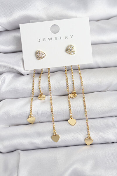 Nehir Heart Model Gold Color Brass Dangle Women's Earrings Valentine's Mother...