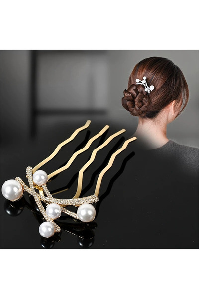 Pelin Aksesuar Gold-tone pearl and stone-embellished topknot comb