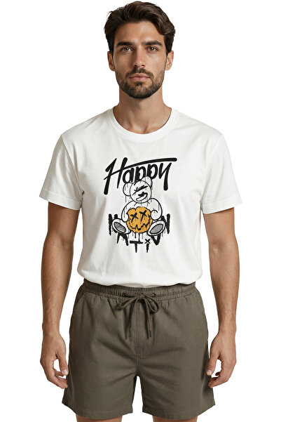 Color Luxe Graffiti Style'Happy' Written and X-Eyed Teddy Bear Printed Premiu...