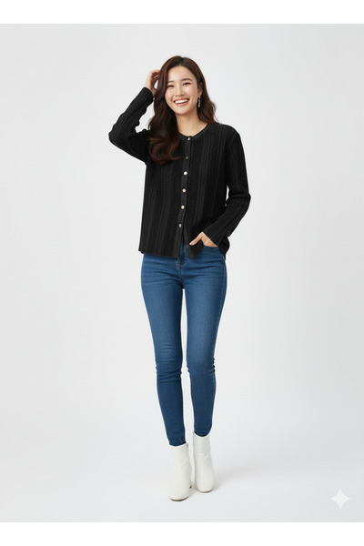 CELTMODA Women's Glitter Detailed Buttoned Mini Cardigan - Black