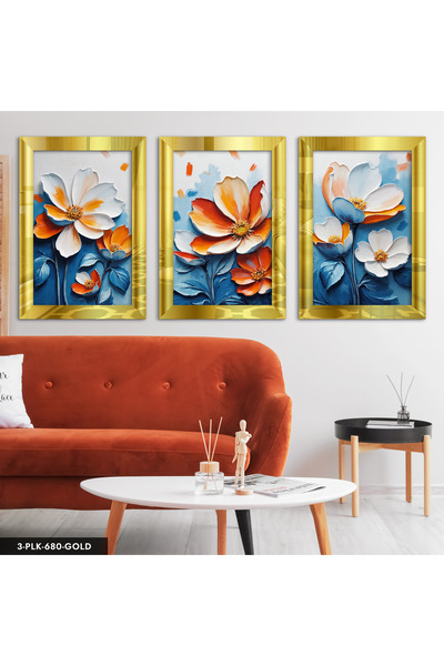 Evinemoda Floare portocalie cu frunze albastre, tablou cu oglindă din plexigl...