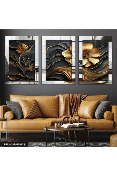 Evinemoda Zlatni cvet, stol od 3 delova od srebrnog pleksiglasa sa ogledalnim...