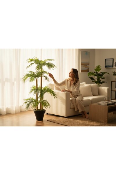 ERHAN FLOWERS Yapay Palmiye Ağacı Bambu 4 Gövdeli 36 Yaprak 145 CM siyah plas...