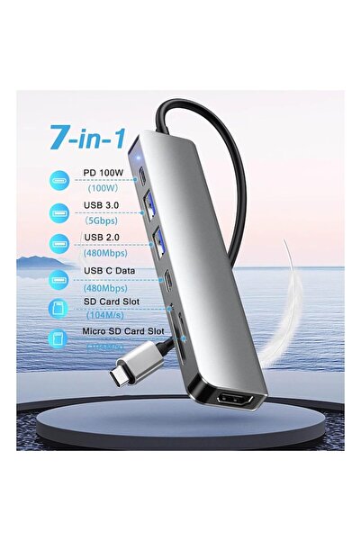 zyteq Docking Station 7-in-1, gri, 4K HDMI, USB-C