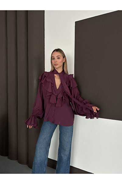 Cistern İstanbul Women's Tulle Detailed Ruffled Shirt