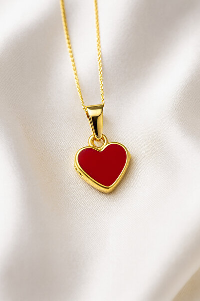 A-STİL TAKI Women's Gift Box Red Enamel Heart Steel Necklace