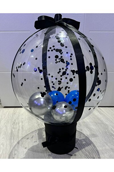 MG بالون بوبو باللون الأزرق الرمادي مع صندوق أسود مقاس 24 بوصة