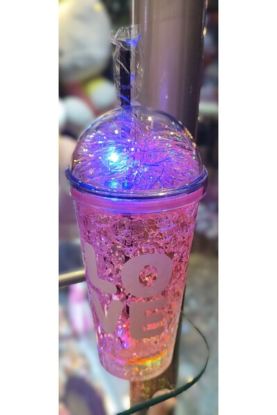 ada çanta kırtasiye Illuminated Model Fancy Lid Plastic Cup with Straw 470ml Ad63626
