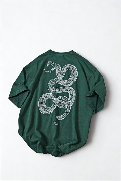 A&O Style Tricou pentru bărbați, verde supradimensionat Snake, cu broderie, l...