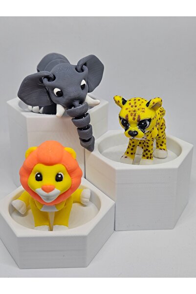 AysbiStudio 3lü Minik Sevimli Fil, Aslan ve Çita Hayvan Figürü Seti Oyuncak - BPA Free - 4+ Yaş