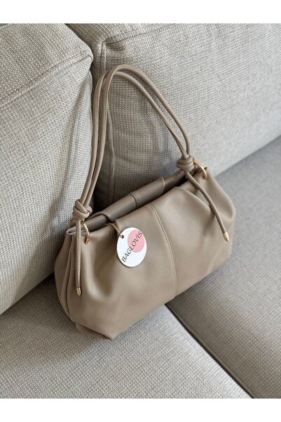 BAGLOVİS Askisi Knot Detail Medium Size Mink Women's Shoulder Bag En35 Boy20