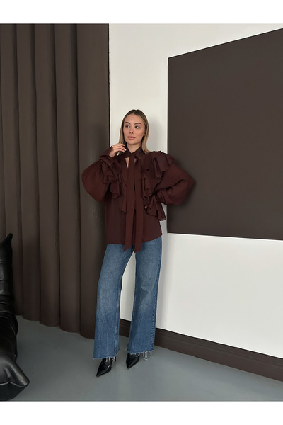 Cistern İstanbul Γυναικείο πουκάμισο με λεπτομέρειες από τούλι με βολάν