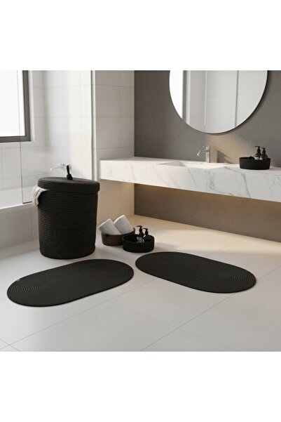 Comfort Craft Set covoraș de baie din paie/jută, 5 piese, negru |   Coșul mur...