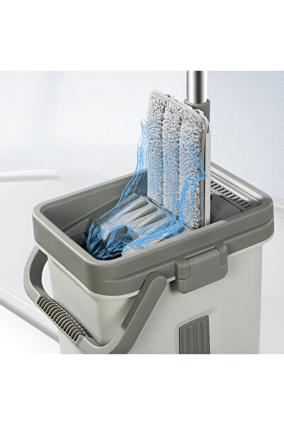 hotzeass Mop Bucket, Two Compartments (Rinse + Wring), Refill Included, White/Grey