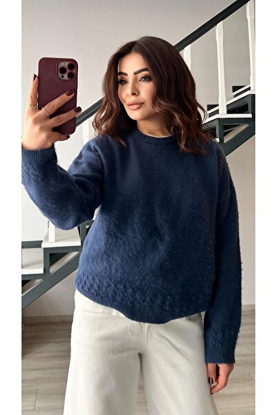 Oslove سترة تريكو ذاتية الصنع من إنديجو