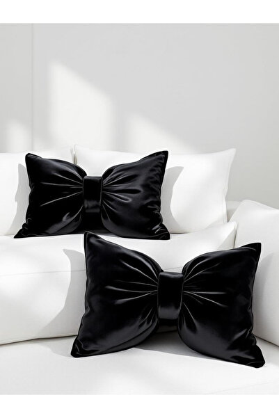 JACA Set of 2 Christmas Themed Velvet Bow Decorative Pillows (2 Pieces)