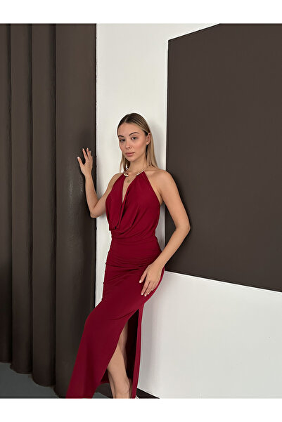 Cistern İstanbul Women's Degaje Collar Accessory Detailed Dress