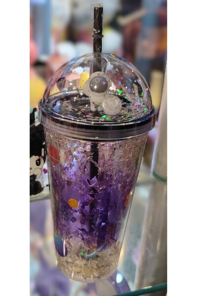 ada çanta kırtasiye Illuminated Model Fancy Lid Plastic Cup with Straw 470ml Ad63626