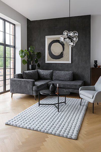 trivago halı Bubble lüx Pofidik Yumuşak Kaymaz Taban Peluş Puffy Halı Yolluk Çocuk Odası Gri