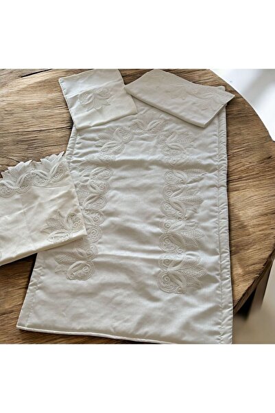 TUTUYA TEXTIL KETEN 4 PARÇA SECCADE TAKIMI GELİN DAMAT BOHCA TAKIMI