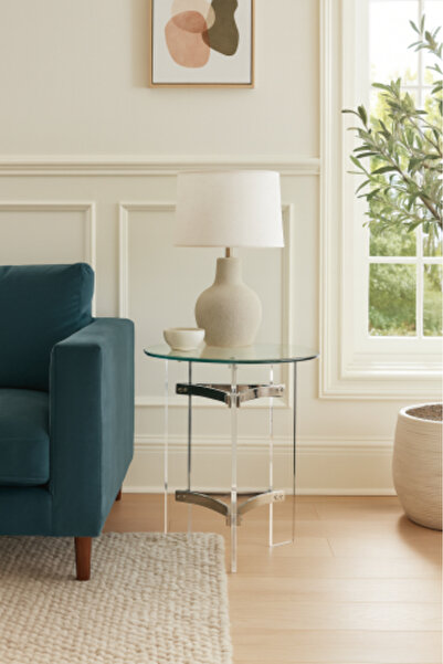 HOMEZ NEED Glass Side Table with Acrylic Legs and Modern Metal Design