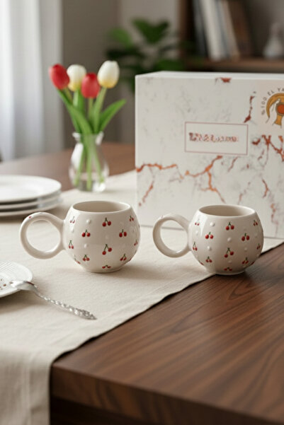 Janset كوب مزخرف بنقش الكرز مصنوع يدويًا من كويهايا، قطعتان