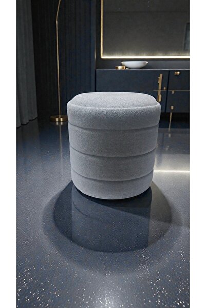 Framgan Lüks CNC Çizgili Yuvarlak Puf – Makyaj Masası Pufu Dekoratif Ayak Uza...