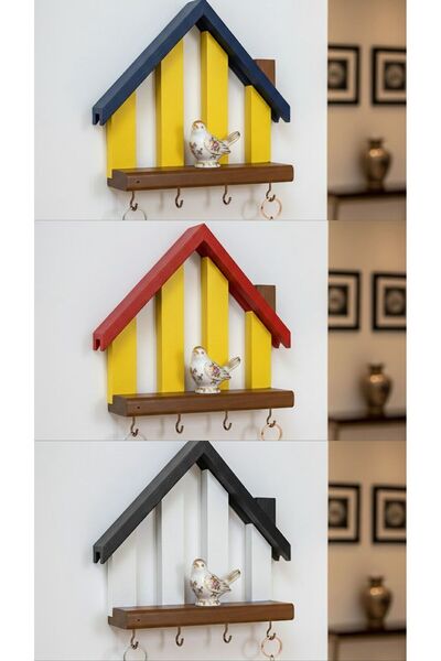 BY AHŞAP DEKOR TARAFTAR EVİ Anahtar Askısı | Ahşap Renkli Çatılı Dekoratif Du...