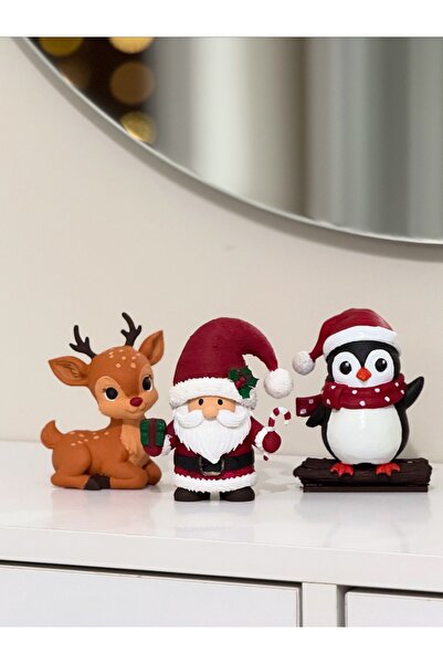 rabiskoile3d Noel Baba Geyik ve Penguen Dekoratif Yılbaşı set Christmas