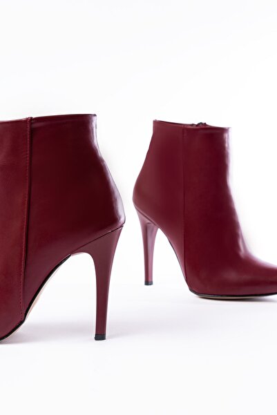 Zerenyus Zri̇n-4802 Premium Burgundy High Thin Heeled Zippered Women's Boots
