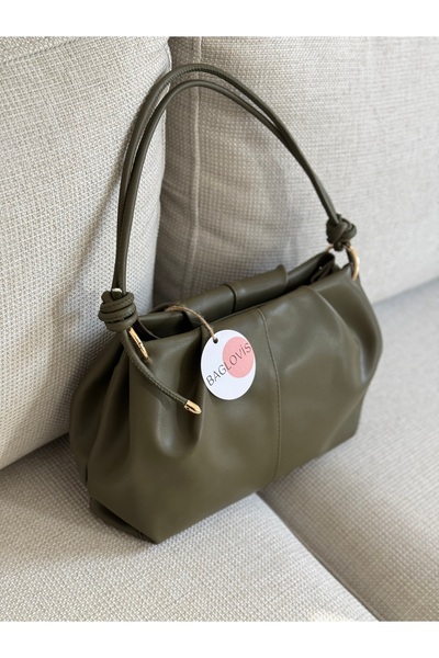 BAGLOVİS Askisi Knot Detail Medium Size Khaki Women's Shoulder Bag En35 Boy20