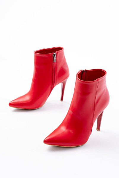Zerenyus Zri̇n-4802 Premium Red High Thin Heeled Zippered Women's Boots
