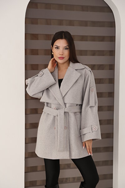 Leo Ferre Women's Kırem Kaşe Double-Breasted Collar Belted Coat. 1891.