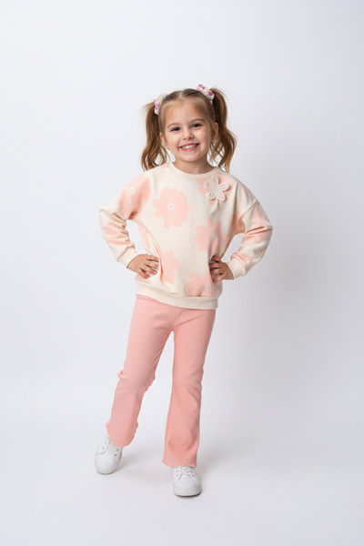 Momivi Kids Kız Bebek&Çocuk %100 Pamuk Çiçek Desenli 2'li Kombin