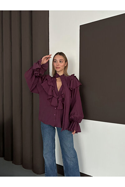 Cistern İstanbul Women's Tulle Detailed Ruffled Shirt