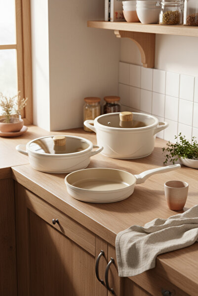 Bernardo Arista 5 Parça Seramik Döküm Tencere Seti Fildişi