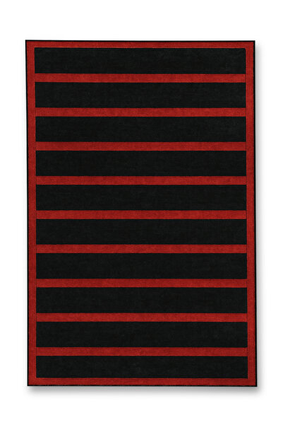 Rugs Modern Halı MOSSO Μαύρο Κόκκινο Θέμα Ριγέ Σχέδιο Λωρίδων Υφαντή Βάση Μον...