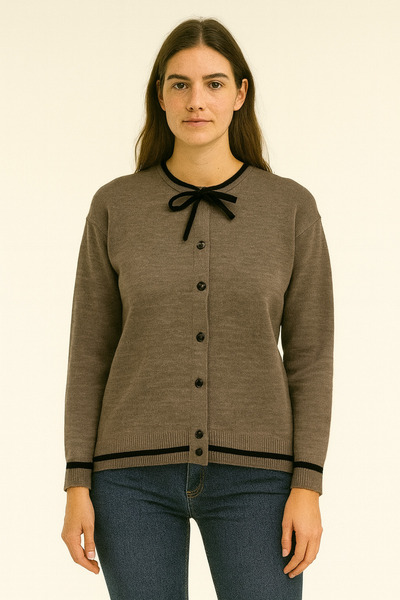 SARİTA MODA Regular Knit Cardigan with Neck Tie