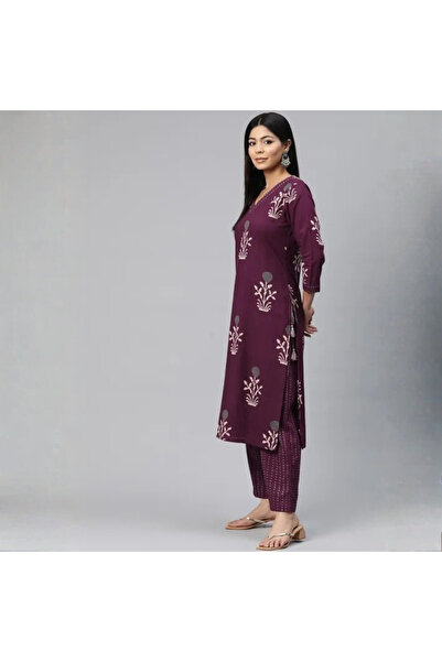 MYSMAR Purple Cotton Salwaar Kameez Dupatta -ALV1001 | Purple