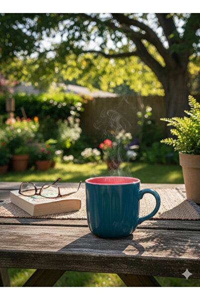 CERCİBAZAAR Colorful Ceramic Mug – 300 ml Modern Coffee Cup (Turquoise - Pink)