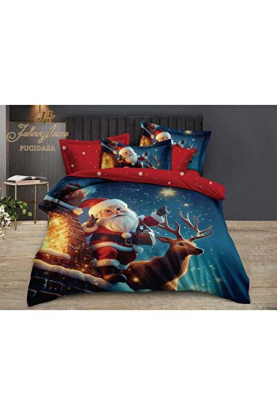 trendyhome Christmas Finet Cotton Bedding, 6 Pieces – Santa on Roof and Reindeer, Q 2-43