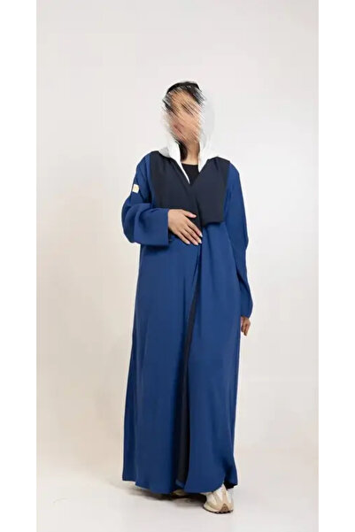 leatherthreadz عباية كحلية مع ياقة أمامية سوداء أنيقة