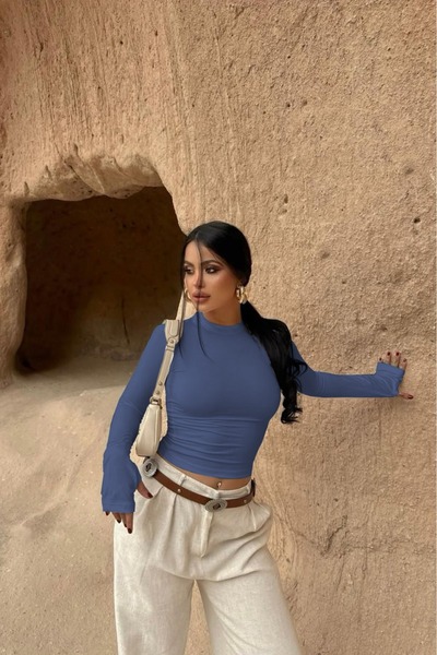 M&N Women's Long Sleeve Finger-Through Stretch Fabric Combed Cotton Bodysuit