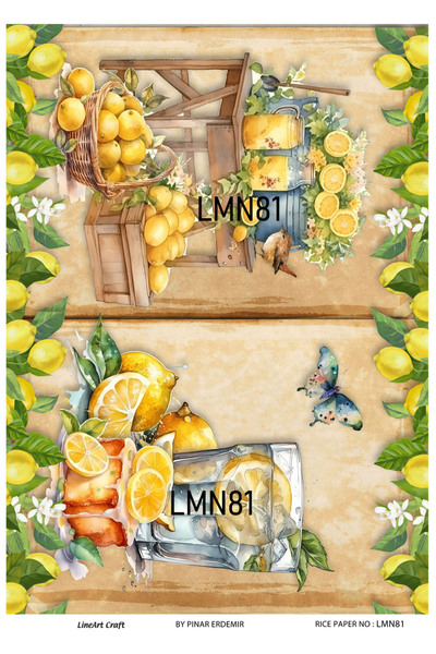 LİNEART Limon Deseni Pirinç Dekopaj Kağıdı No:LMN81- 29x42cm