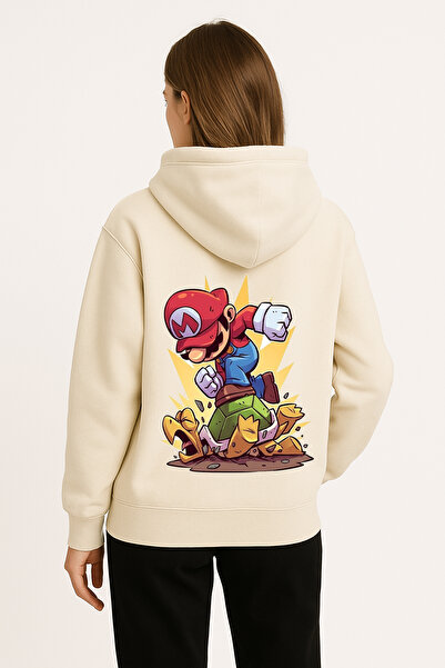 Mr.Thinker 'Mottonu göster' ST.BERNARD Oversize Unisex Hoodie Krem 'Süper Mar...