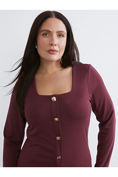 LC Waikiki Özmarka Νέα Σεζόν Μπλούζα με Τετράγωνο Γιακά σε Μεγάλο Μέγεθος