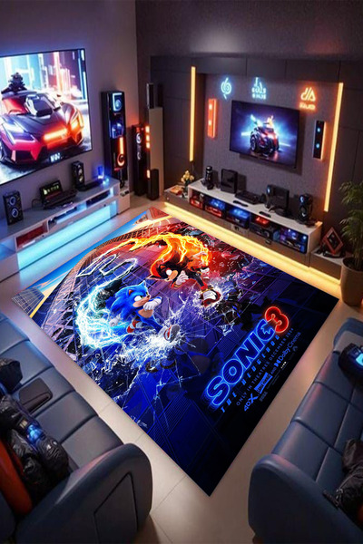 Reyhani SONİC 3 Desenli Kaymaz Taban Makinede Yıkanabilir Çocuk Gamıng Halısı...