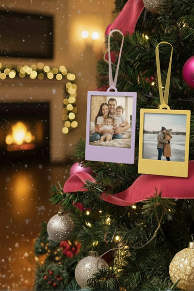 Cosmic Star مجموعة من قطعتين من زينة شجرة عيد الميلاد بتصميم إطار صور بولاروي...