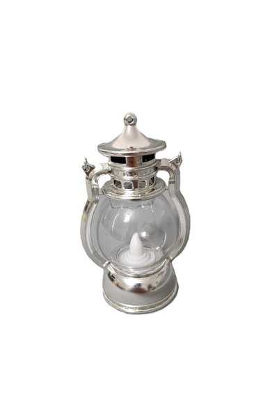 şahane parti Nostaljik Dekoratif Pilli Askılı Gaz Lambası Gümüş 12 cm